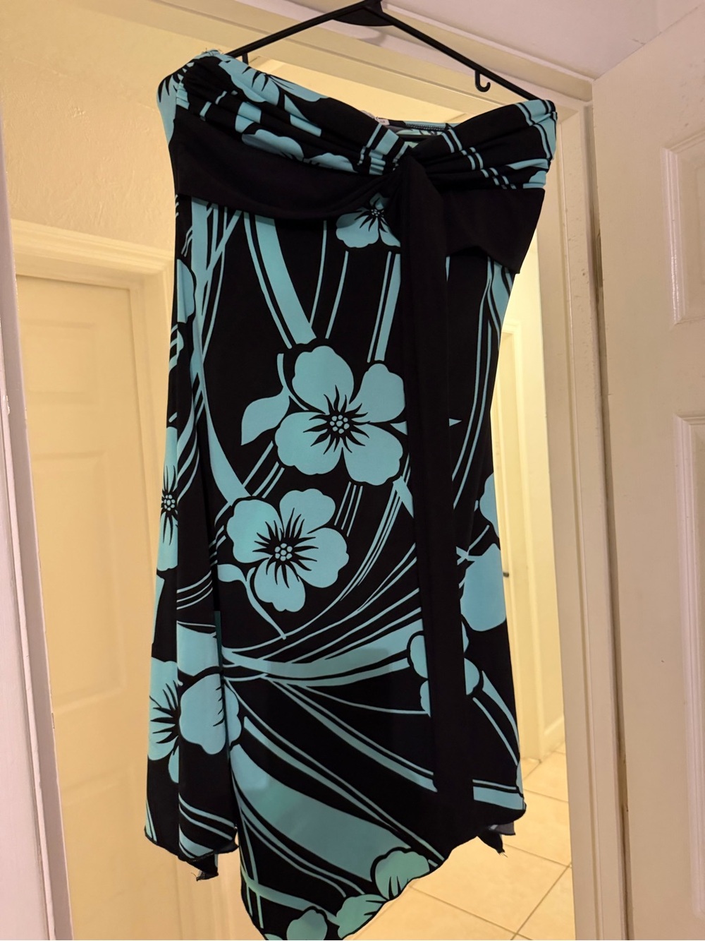 Trixxi Black Strapless Asymmetrical Skirt with Aqua Floral Print